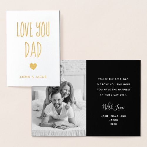 Love You Dad  Your Photo and Modern Heart Foil Card