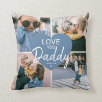 Love You 'Daddy' Custom Photo Collage Heart Throw Pillow