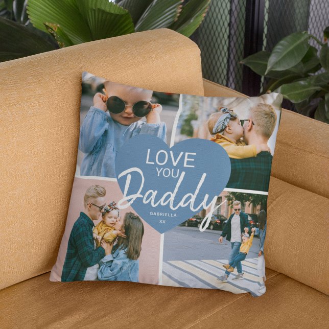 Love You 'Daddy' Custom Photo Collage Heart Throw Pillow (Creator Uploaded)