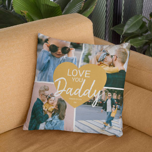 Love You 'Daddy' Custom Photo Collage Heart Throw Pillow