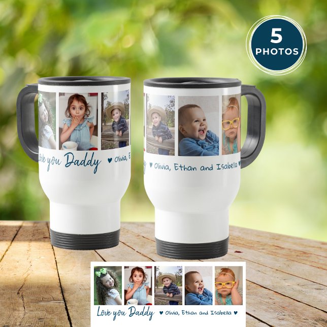  Love You Daddy Father's Day 5 Photo Collage Blue Travel Mug (Love You Daddy Father's Day 5 Photo Collage Blue Travel Mug
)