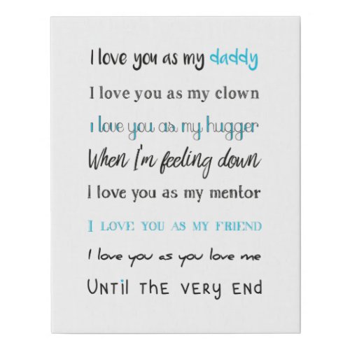 Love You Daddy Fathers Day Birthday Poster Faux Canvas Print