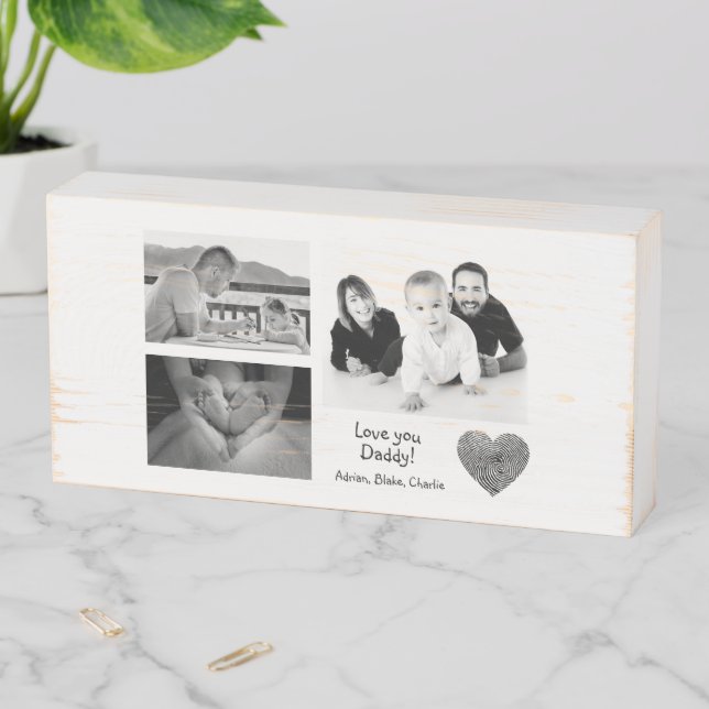 Love You Daddy Photo Collage Modern Rustic Wooden Box Sign (In Situ Horizontal)