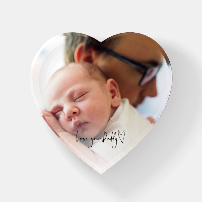 Love You Daddy Script Custom Photo Heart Paperweight (Front)