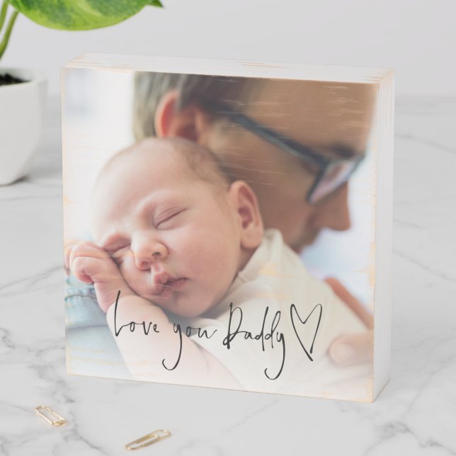 Love You Daddy Script Keepsake Custom Photo  Wooden Box Sign (In Situ Horizontal)
