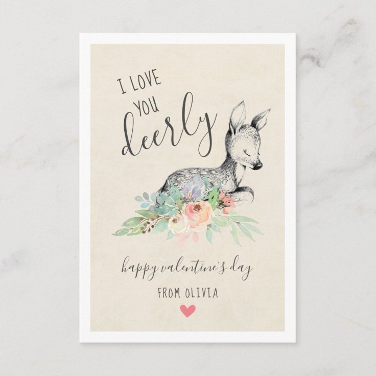 Love You Deerly Kids Classroom Valentine's Cards | Zazzle