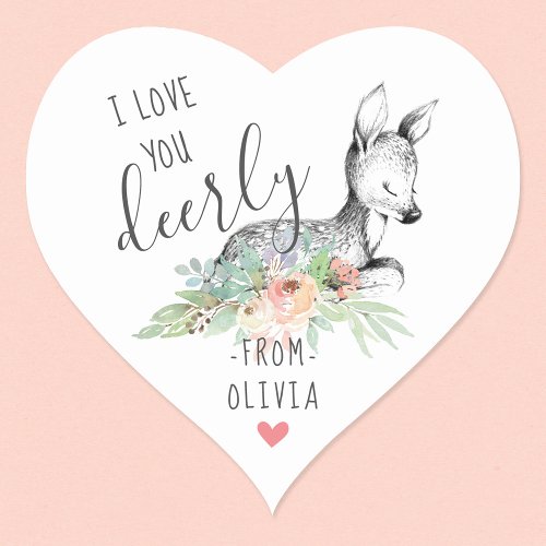 Love You Deerly Kids Valentines Day Party Favor Heart Sticker