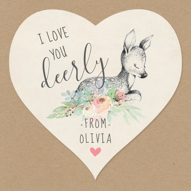 Love You Deerly Kids Valentine's Day Party Favor Heart Sticker (Creator Uploaded)