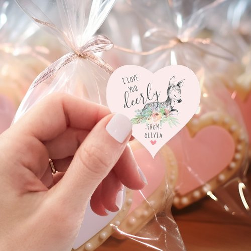 Love You Deerly Kids Valentines Day Party Favor Heart Sticker