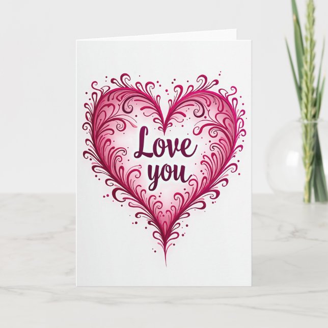Love You Flourish Heart Card (Front)