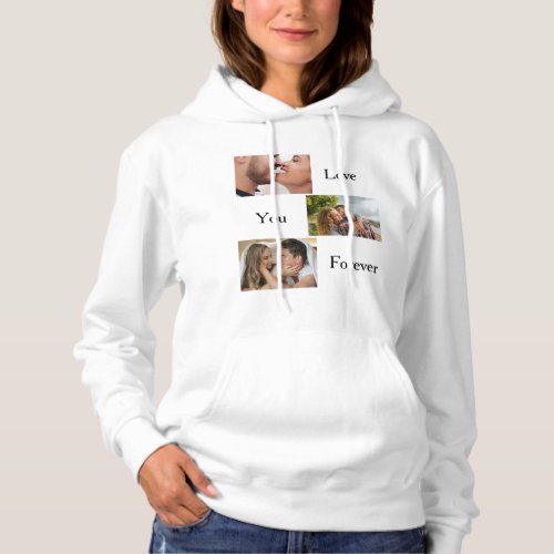 Love You Forever Custom 3 Photo and Name Couples Hoodie