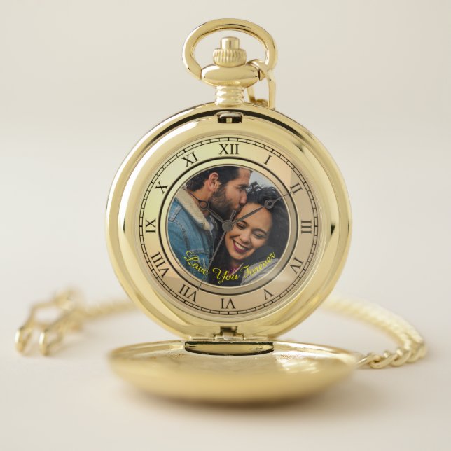 Love You Forever! Custom Message & Photo Pocket Watch (Inside)