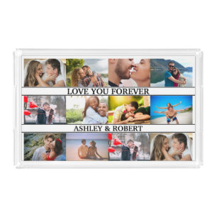 Love You Forever Custom Names Photo Collage Couple Acrylic Tray