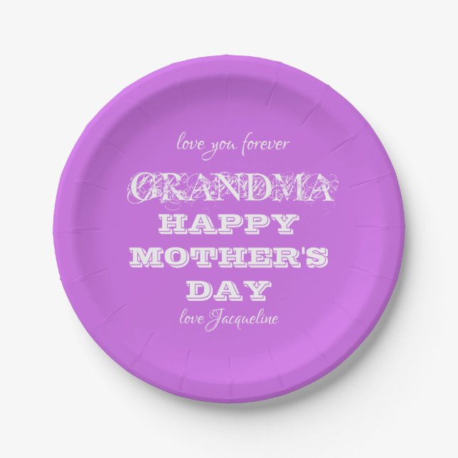 Love You Forever Grandma Script Mothers Day Paper Plates (Front)
