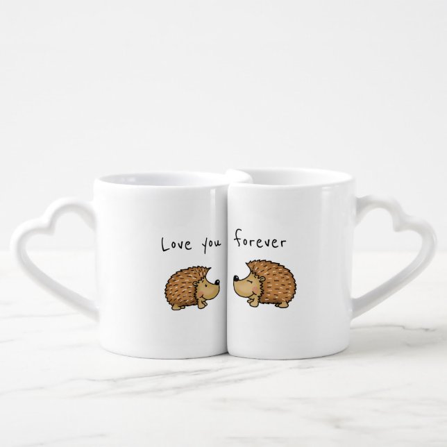 Love you forever - Hedgehog Mugs for couples. (Front Nesting)