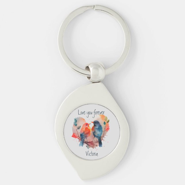 Love You Forever Lovebirds Customize Name Keychain (Front)