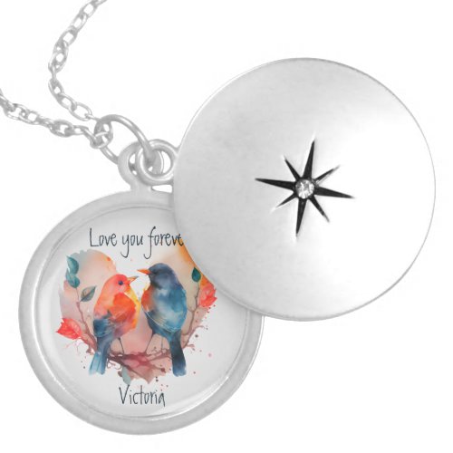 Love You Forever Lovebirds Customize Name Locket Necklace