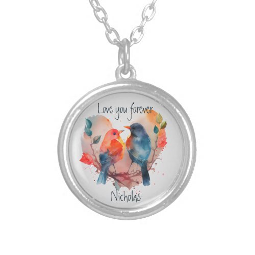 Love You Forever Lovebirds Customize Name Silver Plated Necklace