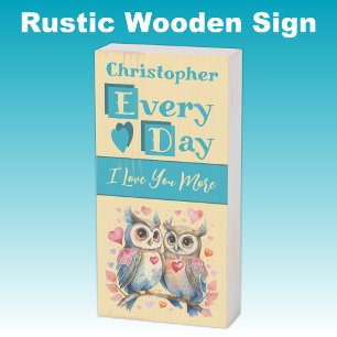Love you forever owls turquoise yellow Valentine Wooden Box Sign