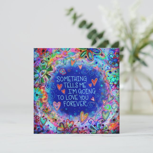 Love You Forever Valentine Cute Blue Inspirivity Note Card (Standing Front)