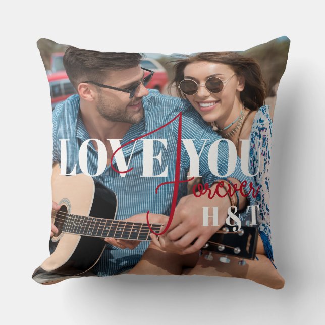 Love You Forever Valentines Custom Photo Throw Pillow (Front)