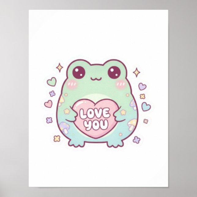 Love You Frog Poster Cute Romantic Frog Heart Aest (Front)