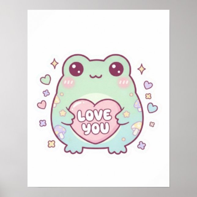 Love You Frog Semi Gloss Poster Cute Romantic Frog (Front)