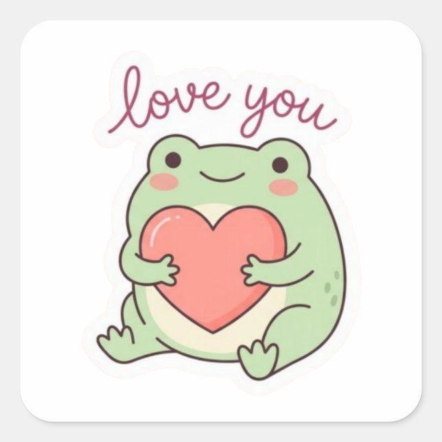Love You Frog Sticker Cute Frog Heart Soft Aesthet (Front)