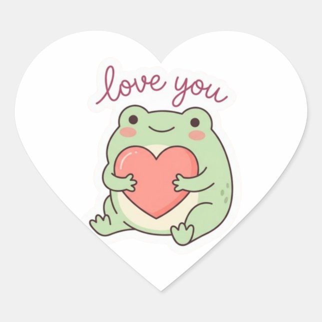 Love You Frog Sticker Cute Frog Heart Soft Aesthet (Front)