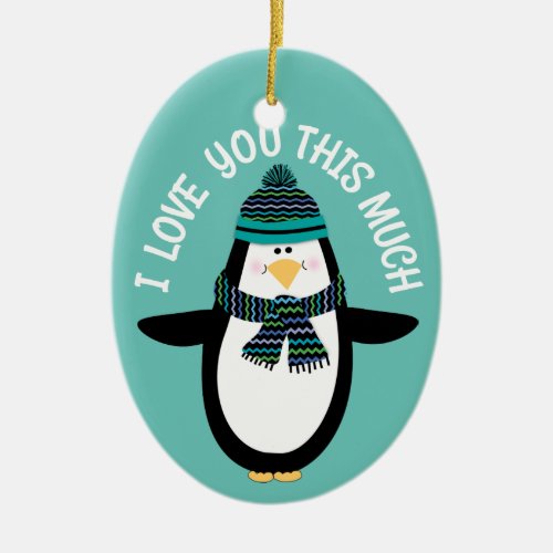 Love You Fun Penguin Christmas Gift Ceramic Ornament