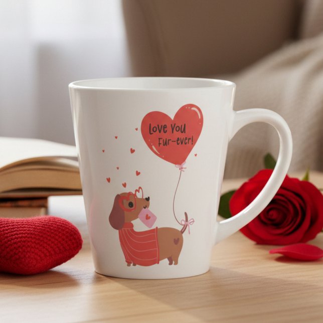 Love You Fur-Ever Cute Dachshund Dog Red Heart Latte Mug (Creator Uploaded)