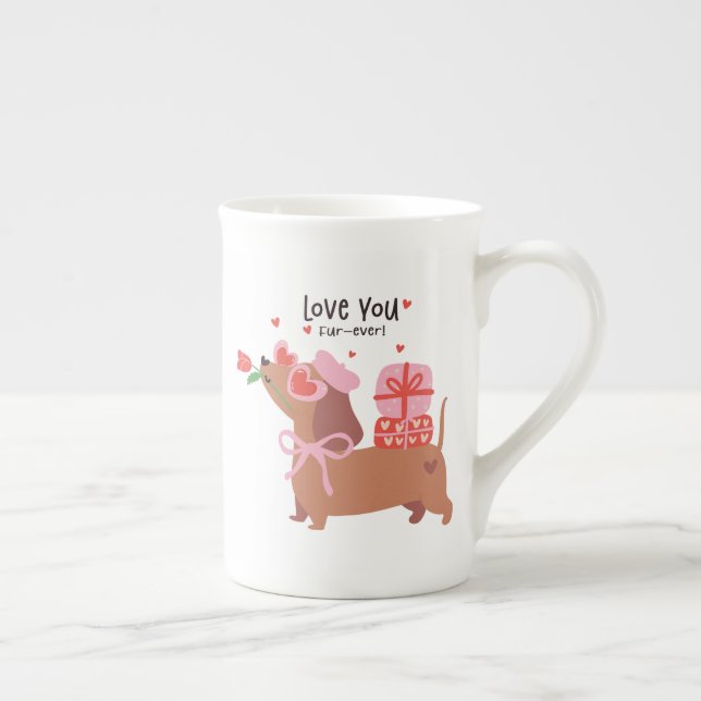 Love You Fur-Ever Cute French Dachshund Dog Bone China Mug (Right)