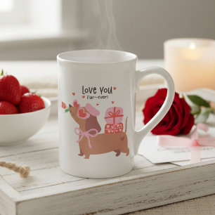 Love You Fur-Ever Cute French Dachshund Dog Bone China Mug