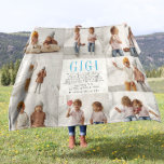 Love You Gigi | Custom Message Photo Collage Fleece Blanket<br><div class="desc">This simple and sweet blanket says "We Love you Gigi" in trendy, modern typefaces with your custom message, a charming heart and a spot for names. Minimal eight photo template of your favorite personal photos for a gift anyone would love. Mother's Day is the perfect opportunity to show ALL the...</div>