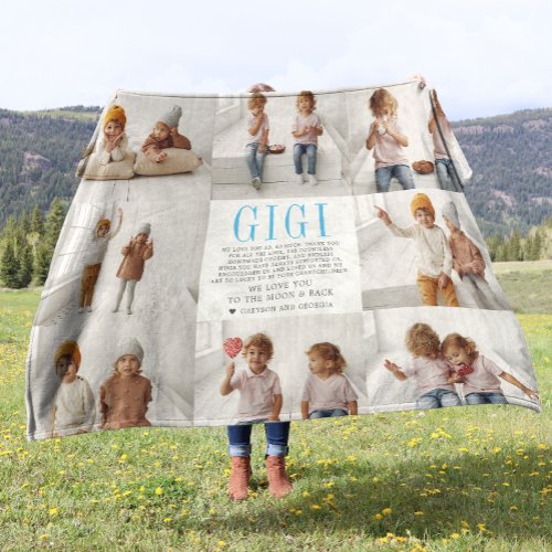 Love You Gigi  Custom Message Photo Collage Fleece Blanket