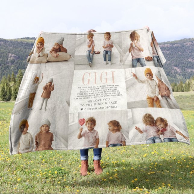 Love You Gigi | Custom Message Photo Collage Fleece Blanket (Creator Uploaded)