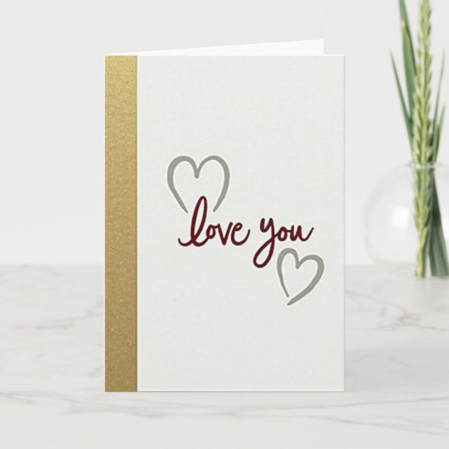 Love You Gold Glitter Hearts Card (Front)