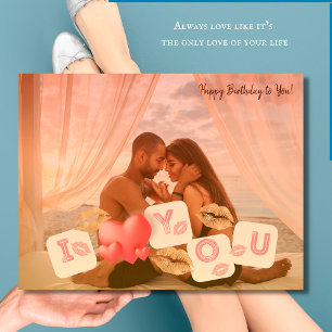 Love You Gold Lips Photo Husband Romantic Birthday Postcard