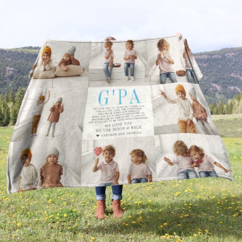 Love You Gpa  Custom Message Photo Collage Fleece Blanket