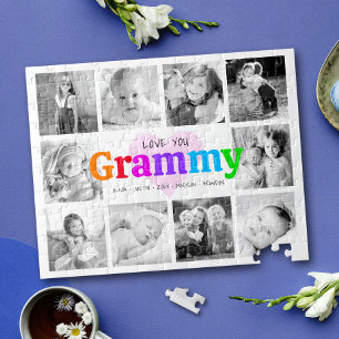 Love You Grammy Colorful Modern 10 Photo Collage Jigsaw Puzzle