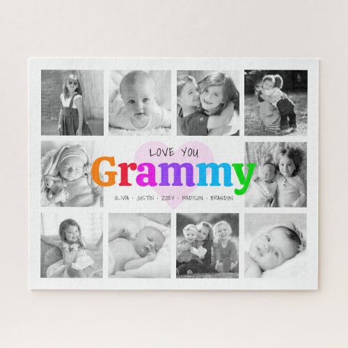 Love You Grammy Colorful Modern 10 Photo Collage Jigsaw Puzzle