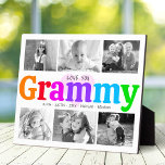 Love You Grammy Colorful Modern 6 Photo Collage Plaque<br><div class="desc">“Love you Grammy.” She’s loving every minute with her grandkids. A playful, whimsical, stylish visual of colorful rainbow colored bold typography and black handwritten typography overlay a soft, light pink heart and a white background. Add 6 cherished photos of your choice and customize the names and message, for the perfect...</div>