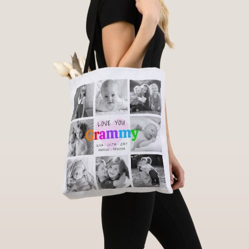 Love You Grammy Colorful Modern 8 Photo Collage Tote Bag