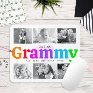 Love You Grammy Colorful Rainbow 6 Photo Collage Mouse Pad