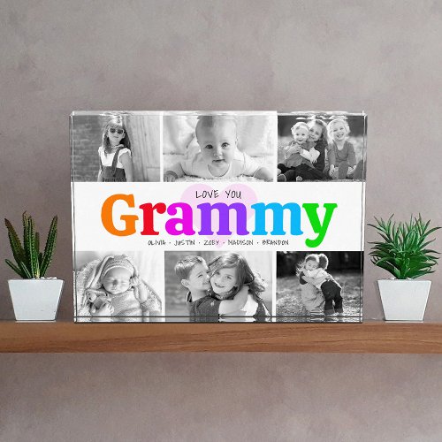 Love You Grammy Colorful Rainbow Modern Collage 6 Photo Block