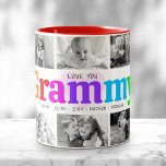 Love You Grammy Multicolor Modern 10 Photo Collage Two-Tone Coffee Mug<br><div class="desc">“Love you Grammy.” She’s loving every minute with her grandkids. A playful, whimsical, stylish visual of colorful rainbow colored bold typography and black handwritten typography overlay a soft, light pink heart and a white background. Add 10 cherished photos of your choice and customize the names and message, for the perfect...</div>
