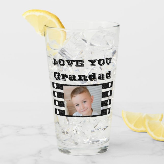 Love you Grandad two photos black white beer Glass (Front Ice)