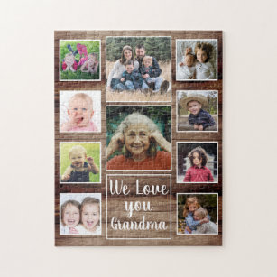 Love You Grandma 10 Family Photo Collage  Wood Jigsaw Puzzle