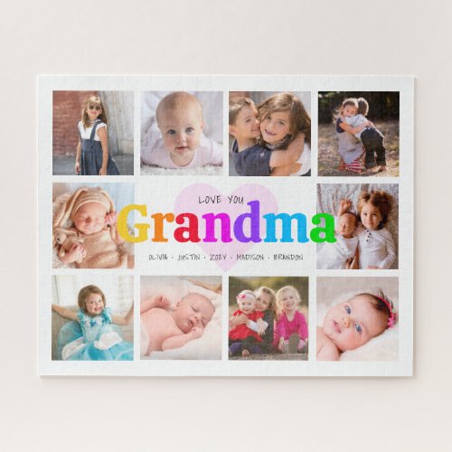 Love You Grandma 10 Photo Collage Colorful Modern Jigsaw Puzzle