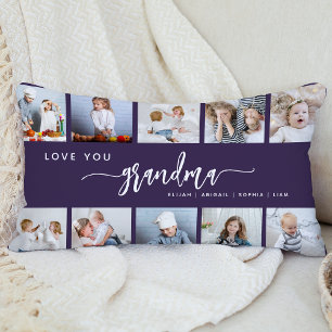 Love You Grandma 10 Photo Collage Purple Lumbar Pillow